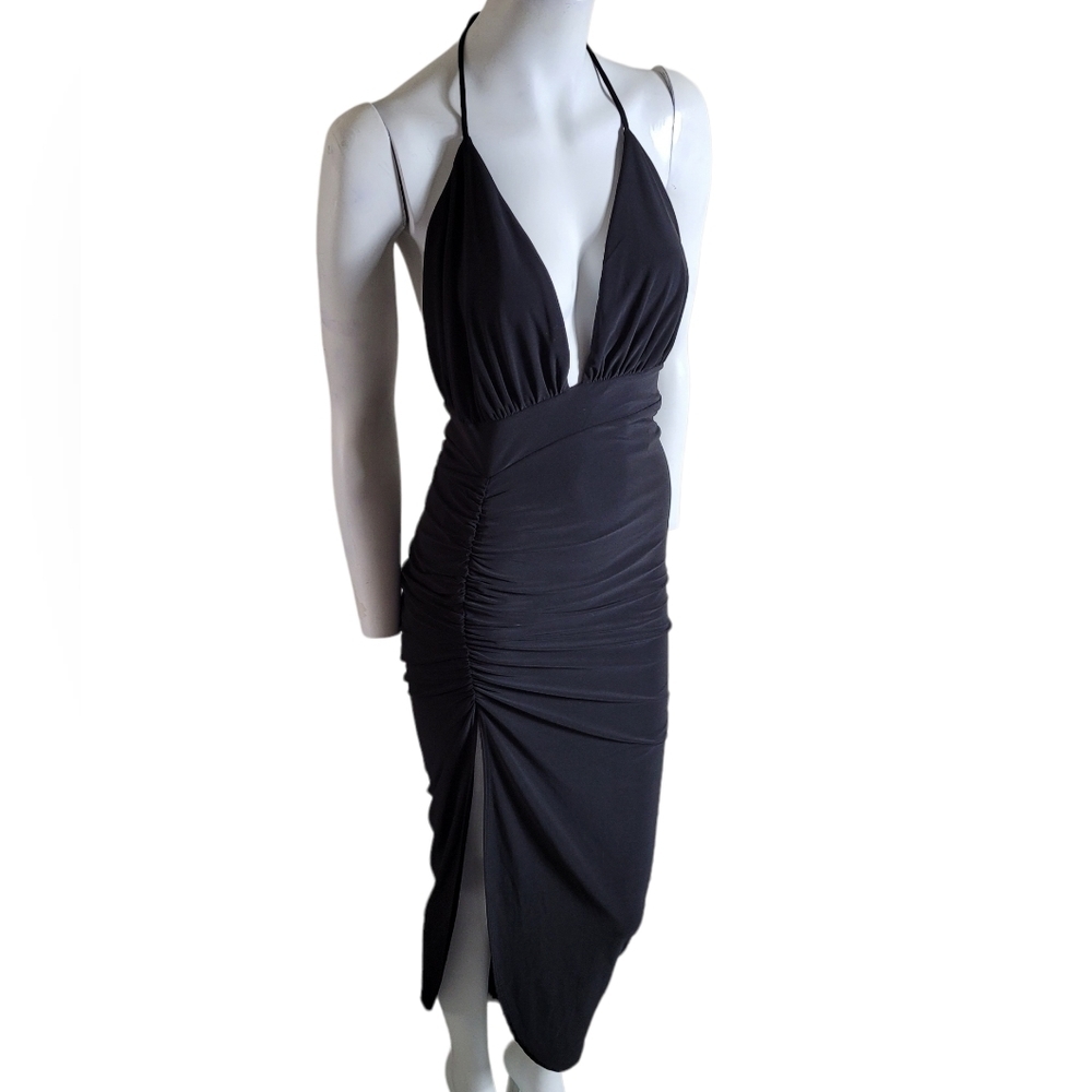 Hot Miami Styles Dress Black Bodycon Halter Maxi M